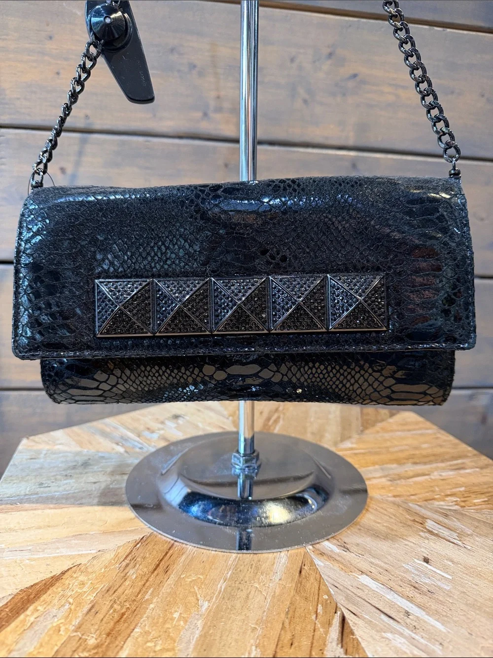 Michael Kors Black Studded Chain Shoulder Clutch Antonia